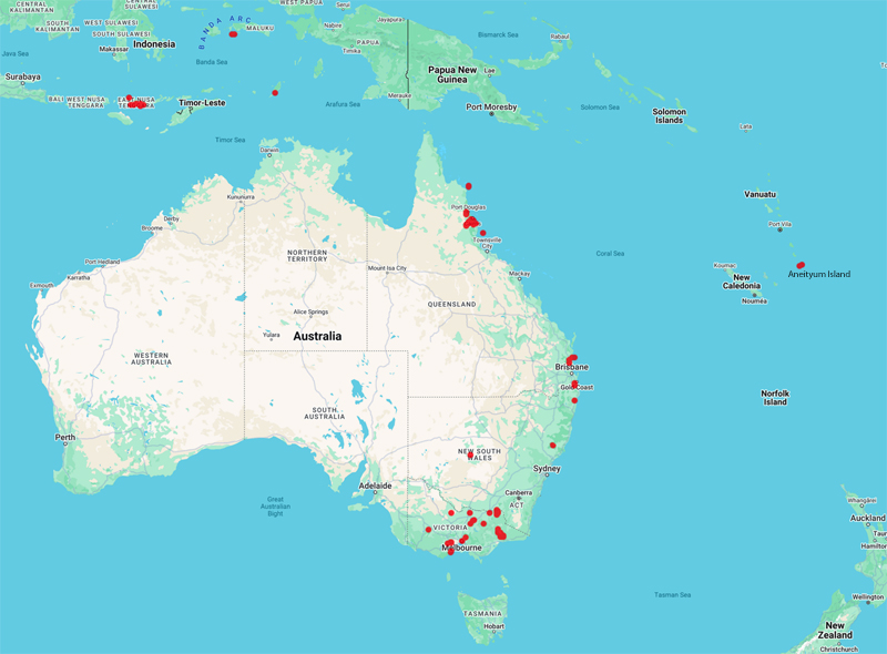 collecting locality map for 'Gunn, B.F.'