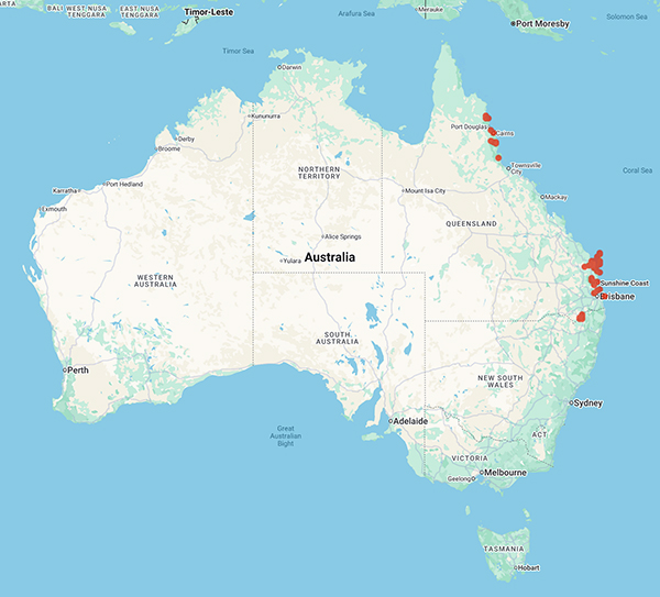 collecting locality map for 'Petrie, W.R.'