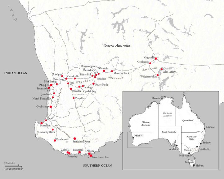 collecting locality map for 'Wilson, E.H.' in Western Australia.